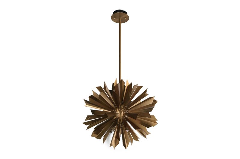Lámpara colgante Catania dorado Arteluce de 10 luces G9 40W, vista frontal con estructura de puntas metálicas