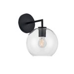 Lámpara de pared interior Cordelia II 1L E27 100-240V IP20 negro Tecnolite, vista lateral con globo de vidrio transparente