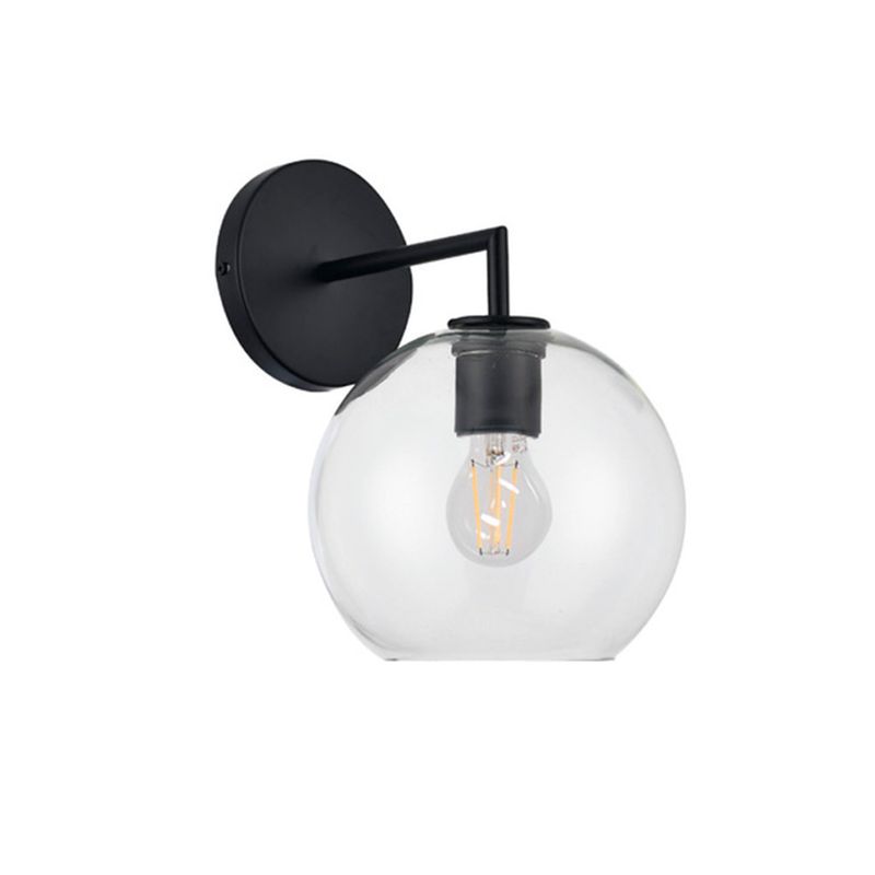 Lámpara de pared interior Cordelia II 1L E27 100-240V IP20 negro Tecnolite, vista lateral con globo de vidrio transparente