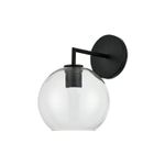 Lámpara de pared interior Cordelia II 1L E27 100-240V IP20 negro Tecnolite, vista lateral con globo de vidrio transparente