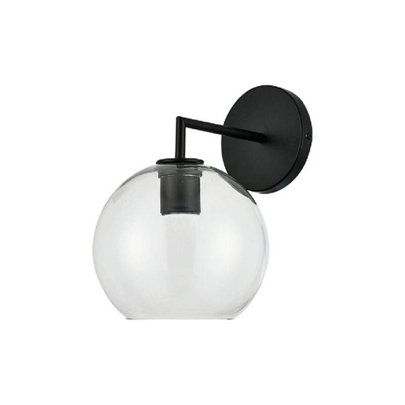 Lámpara de pared interior Cordelia II 1L E27 100-240V IP20 negro Tecnolite, vista lateral con globo de vidrio transparente