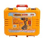 Taladro de impacto inalámbrico compacto 1/2 Brushless 42V 69Nm Ingco, en su maletín rígido naranja con ilustración frontal