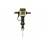 Rompepavimento hexagonal DeWALT de 1-1/8 pulgadas y 30 kg, vista frontal del equipo con mango lateral y cincel instalado