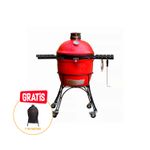 Barbacoa de carbón ahumador Kamado Joe Classic de 18 pulgadas, color rojo con soporte negro y funda protectora incluida