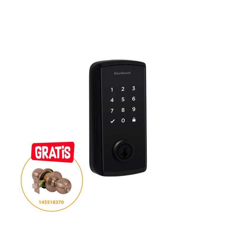 Cerradura digital Halo Select WiFi/Matter negro mate Kwikset, panel frontal con teclado numérico y cerradura física