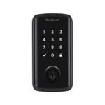 Cerradura digital Halo Select WiFi/Matter negro mate Kwikset, primer plano frontal del teclado numérico y cilindro de llave