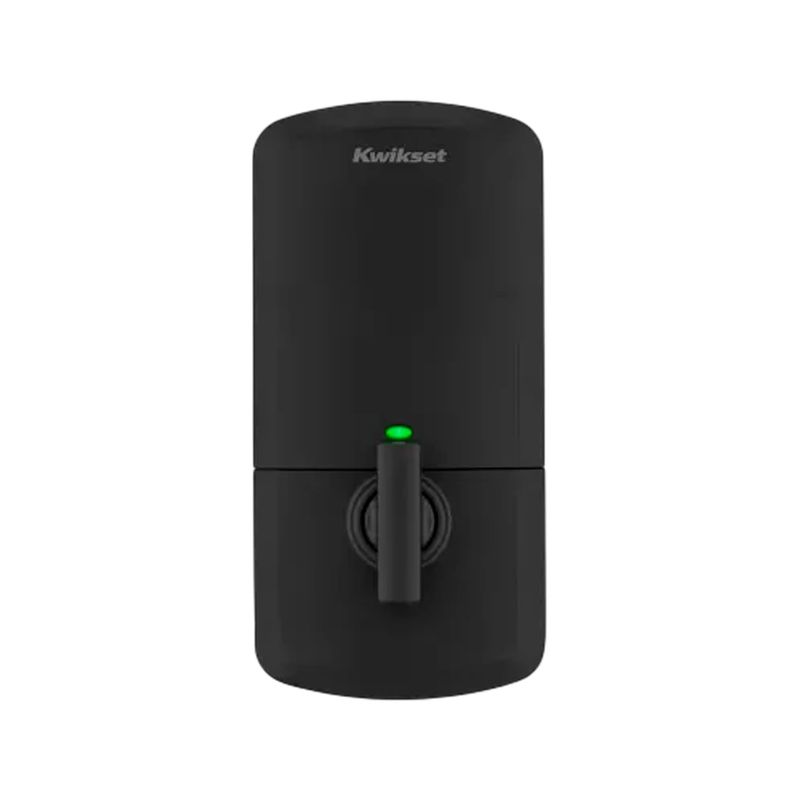 Cerradura digital Halo Select WiFi/Matter negro mate Kwikset, vista frontal del cuerpo interno con indicador LED verde